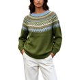 thumbnail image 2 of QSAWXQZ Women's Crewneck Sweater Long Sleeve Color Block Fair Isle Jacquard Pullover Casual Knit Top S, 2 of 6