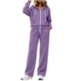 thumbnail image 2 of Teuyenhk Women's 2 Piece Sweatsuits Fall Fleece Lined Matching Lounge Sets Zip Up Hoodies Drawstring Straight Leg Pants Airport Travel Track Suits, 2 of 7