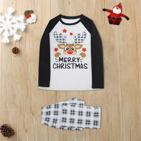 

Matching Family Pajamas Sets Christmas Deer Letter Print Top And Plaid Pants Sleepwear For Mom