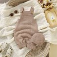 thumbnail image 2 of Baby Knitted Romper Newborn Solid Color Sleeveless Sweater Infant Overalls With Warm Hat Set Size 9 M-12 M, 2 of 7