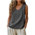 thumbnail image 2 of Holzkary Striped Linen Tank Tops for Women 2026 Casual Sleeveless Loose Fit Vest V Neck Gauze Shirt Lightweight Summer Blouse Comfy Gauze Camisoles Gingham Tank Tops Lounge Wear Basic Shirt Black XXL, 2 of 4