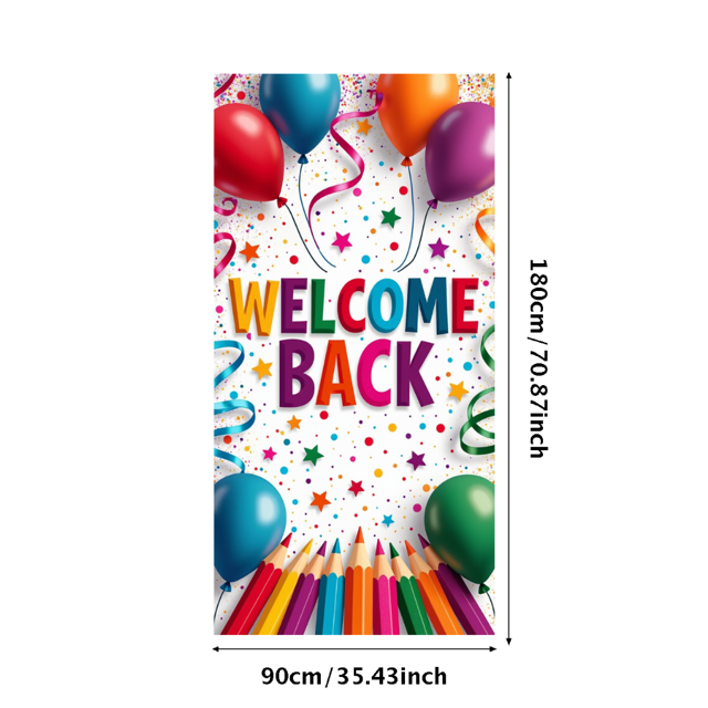 Welcome Back Banner for Office School Decorations with Balloons Colorful Pencils Party Supplies and Festive Backdrop for Event Celebration Classroom Decor