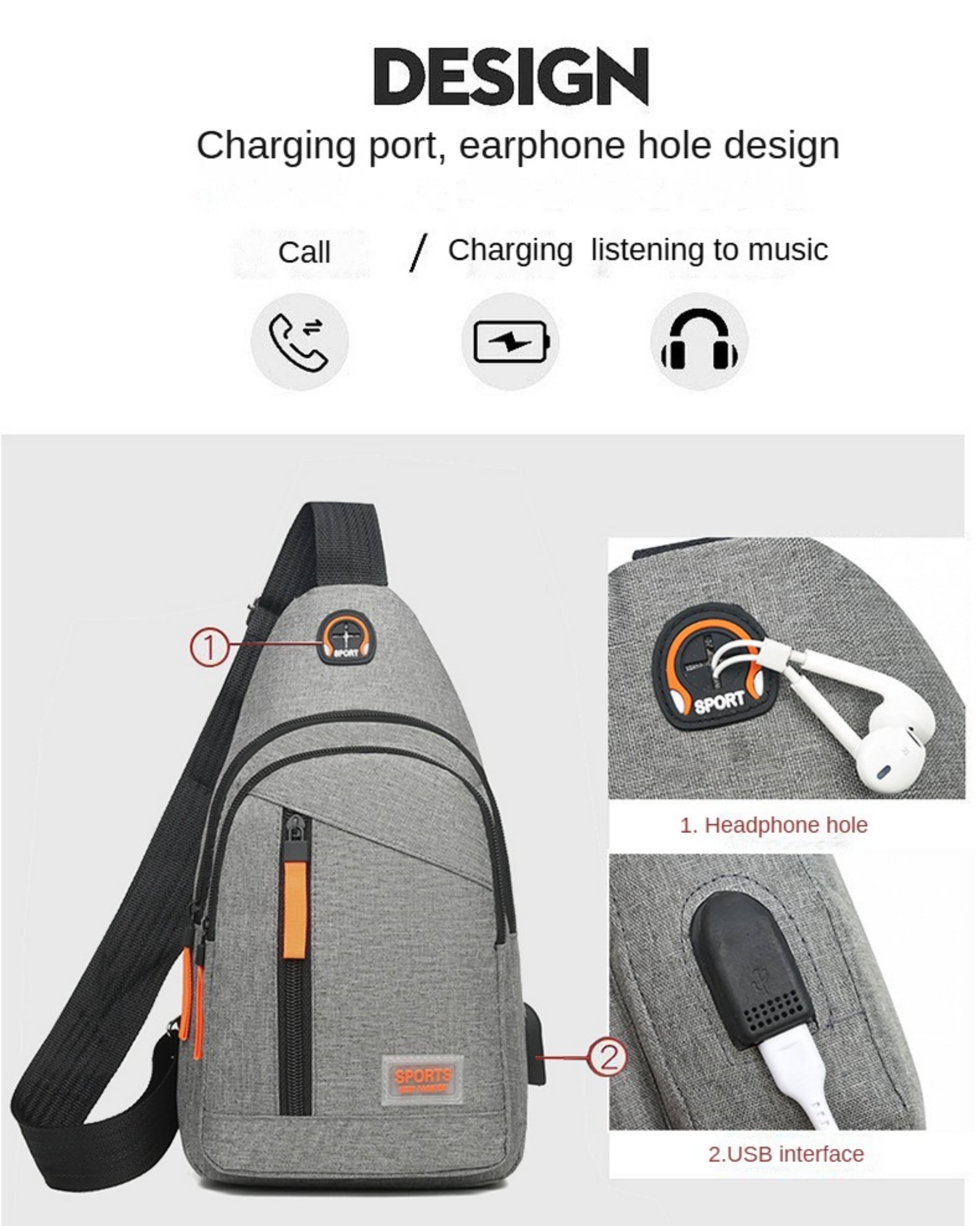 Vobzolite Sling Bag for Men - Crossbody Travel Hiking Daypack with Triple Anti-theft Protection Gray
