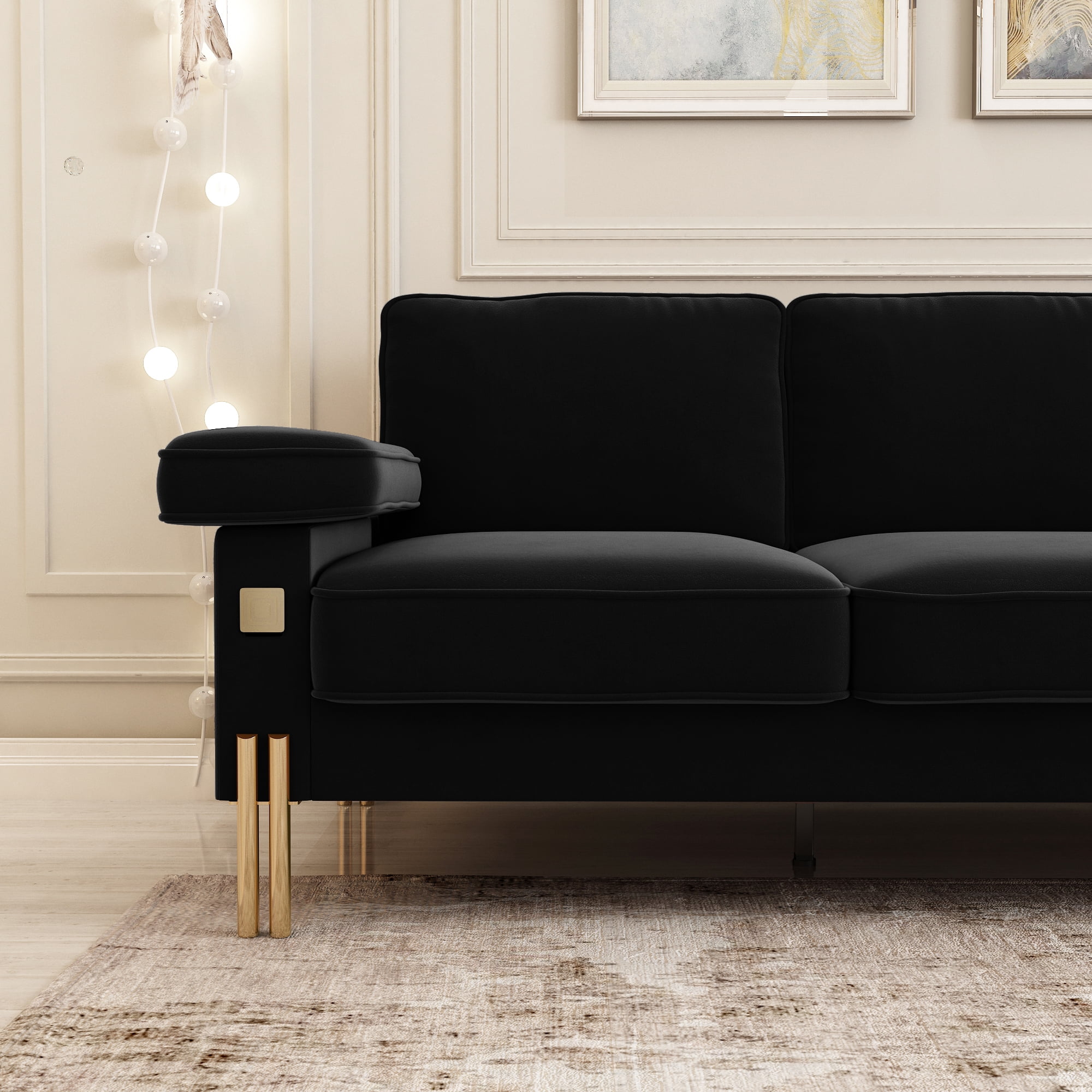 Resenkos 93"W 3-Seater Velvet Sofa Couch Contemporary with Extra-Deep Padded Cushions, Black Resenkos 93"W 3-Seater Velvet Sofa Couch Contemporary with Extra-Deep Padded Cushions, Black