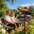 thumbnail image 5 of SLUMLOVE Metal Bird Bath for Outside, Rustproof Outdoor Bird Feeder, 45" Vintage Metal Birdbath with Reinforced 5-Prong Base for Garden and Patio Decor, Double Bowl Design, 5 of 9