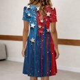 thumbnail image 5 of Women's 4th of July 250th Anniversary Patriotic Dress Short Sleeve Button Neck Printed Pattern Relaxed Fit Summer Holiday Style Casual Independence Day USA Flag Daily Wear Blue L, 5 of 5