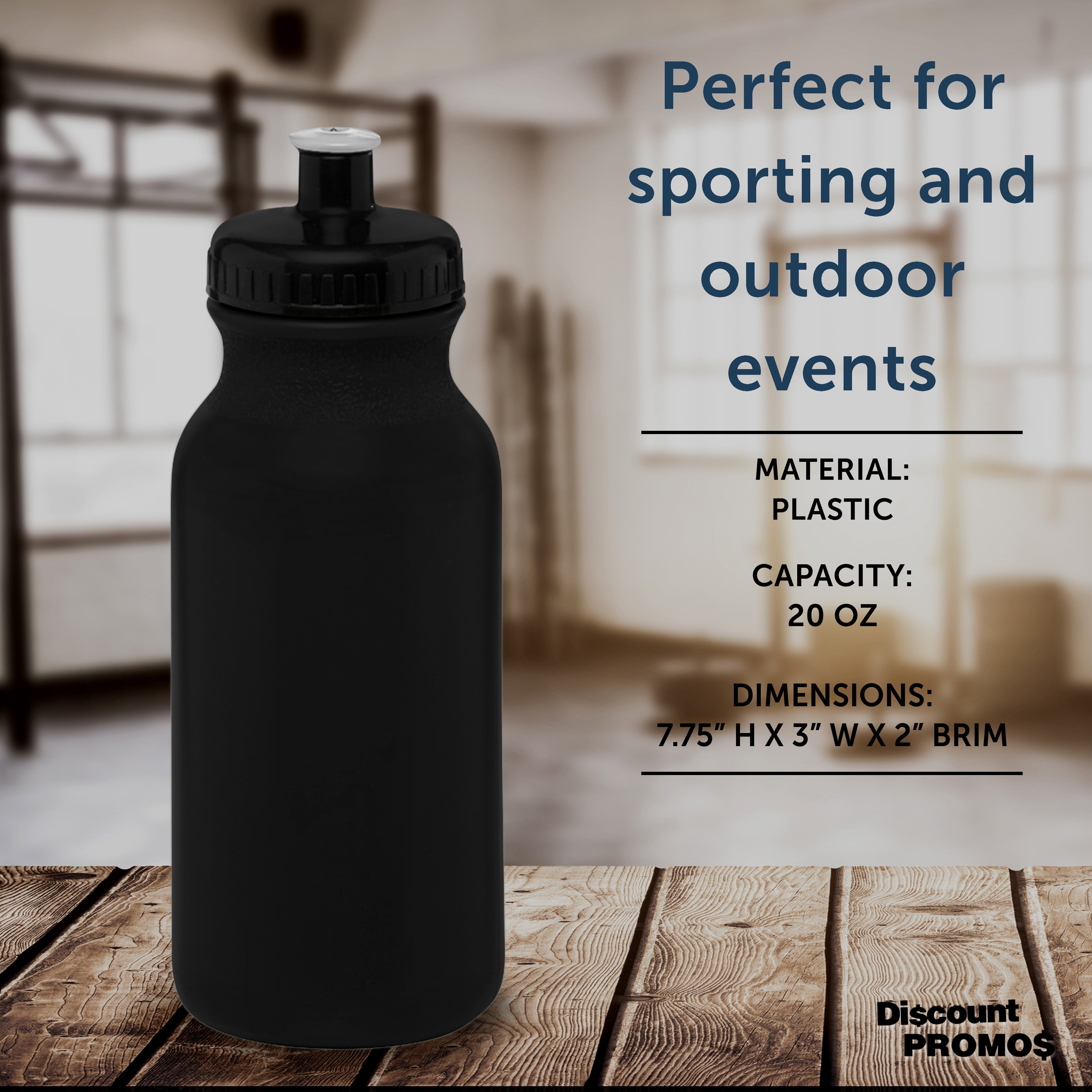 Water Bottle with Push Cap 20 oz. Set of 6, Bulk Pack - Reusable, Leak Proof, Perfect for Gym, Hiking, Camping, Outdoor Sports - Black