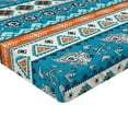 thumbnail image 2 of Ambesonne Tribal Fitted Sheet, Floral Aztec Art Pattern, Queen Size, Blue Orange and White, 2 of 3
