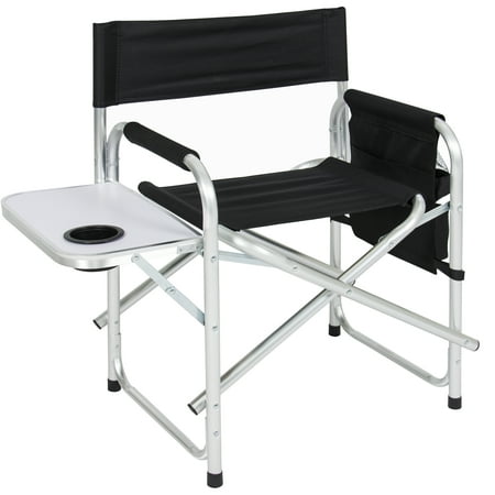 Tailgate Chain - Best Choice Product Folding Aluminum Camping Director's Chair Seat for Picnic, Tailgate, Beach w/ Side Table, Cup Holder, Storage Pouch - Black