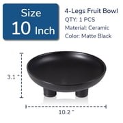 Ceramic Decorative Bowl for Kitchen Counter, 10 Large Fruit Bowl, Matte Blcak