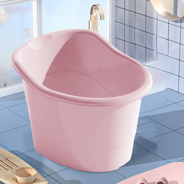 Cubo de baño para bebés portátil con asiento de apoyo para sentarse y sumergirse, bañera para niños de 5 a 8 años Rosa