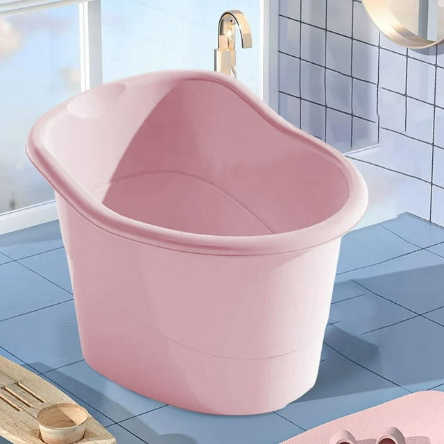 Cubo de baño para bebés portátil con asiento de apoyo para sentarse y sumergirse, bañera para niños de 5 a 8 años Rosa
