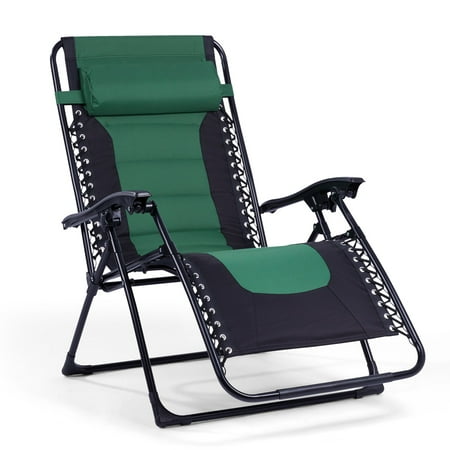 Backyard Expressions Deluxe XL Padded Recliner Chair – Ergonomic Anti-Gravity Lounger with Folding Design, Side Tray, and Adjustable Headrest