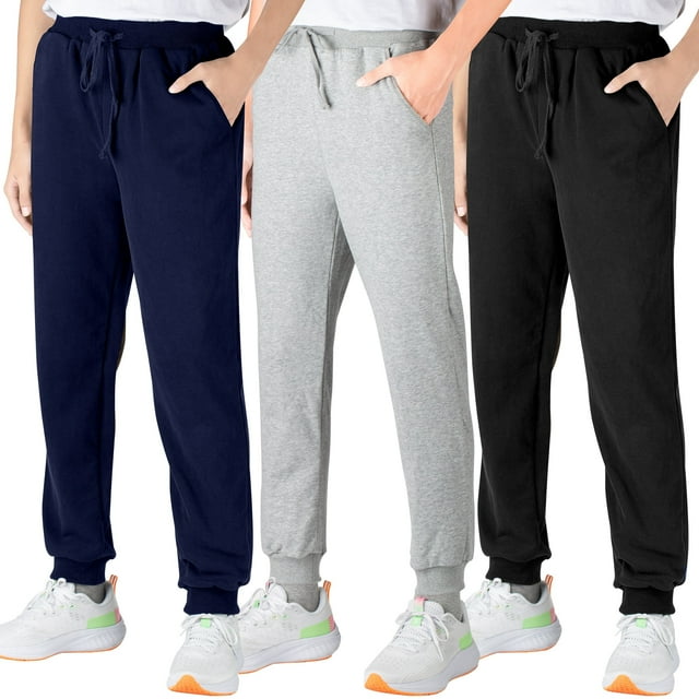 BIG ELEPHANT Pantalones Deportivos para Niños, Pantalones Deportivos de Algodón con Bolsillos y Cordón, Paquete de 3 (6-15 Años)