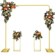 G TALECO GEAR Wedding Arch Backdrop Stand, Balloon Arch Stand with Flower Stand, Metal Backdrop Frame for Wedding Ceremony, Baby Shower, Birthday Party, Garden Floral Decoration, 7.2FT x 7.2FT