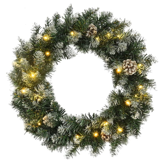 vidaXL LED Lights PVC Christmas Artificial Wreath, Green
