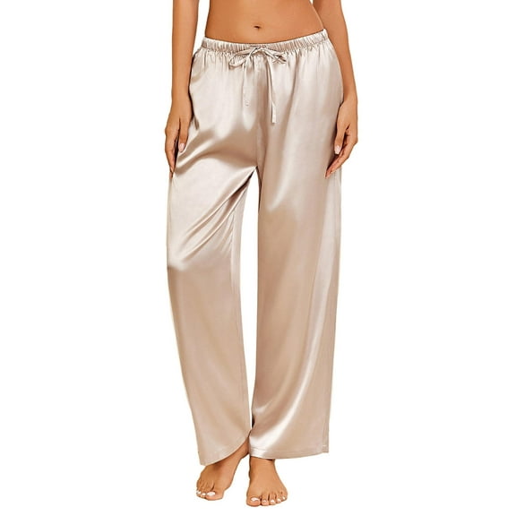 Ekouaer Women's Silk Satin Pants Wide Leg Pajama Bottoms Lounge Pants Casual Loose Trousers Pj with Pockets