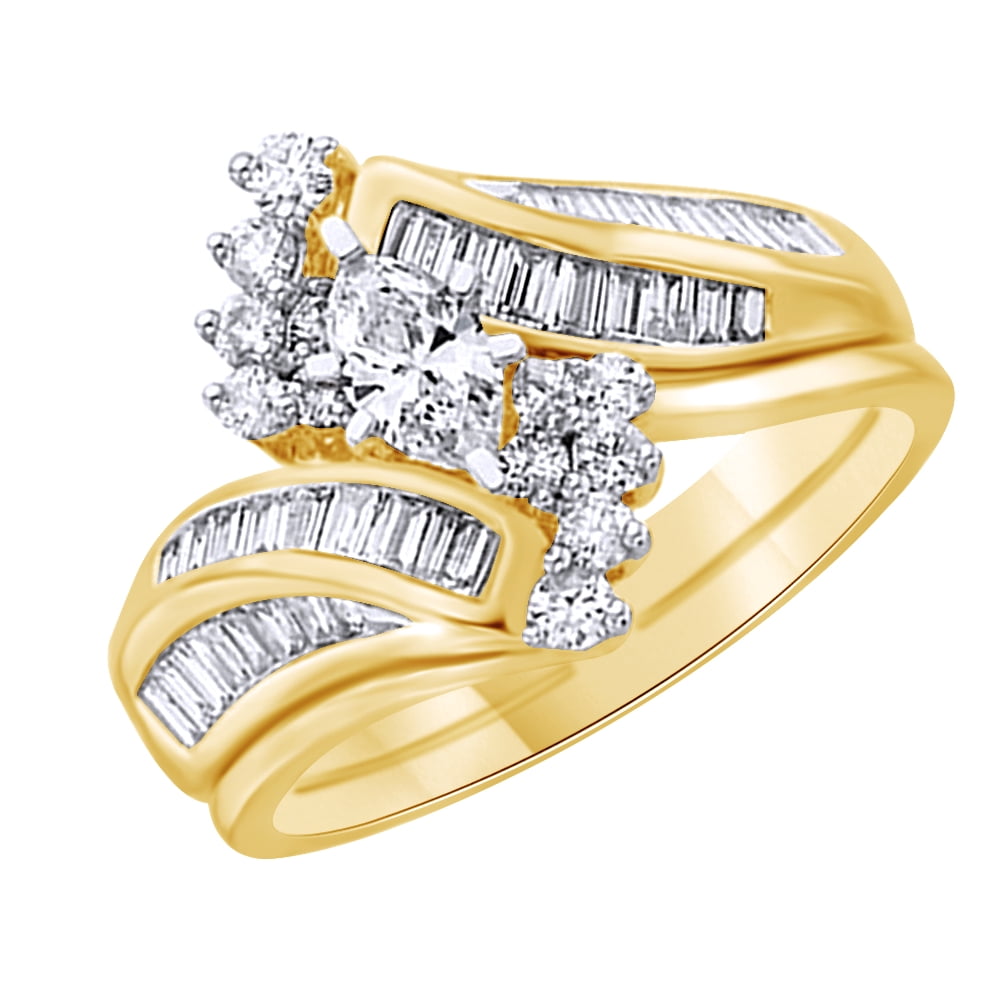 Jewel Zone US - Marquise & Baguette Cut White Natural Diamond Bypass ...
