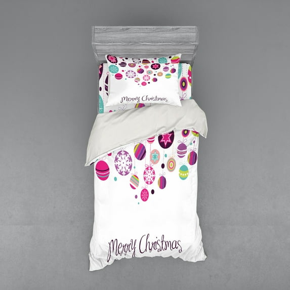 Ambesonne Christmas Bedding Set 3 Pcs, Retro Graphic Baubles, Twin XL, Multicolor