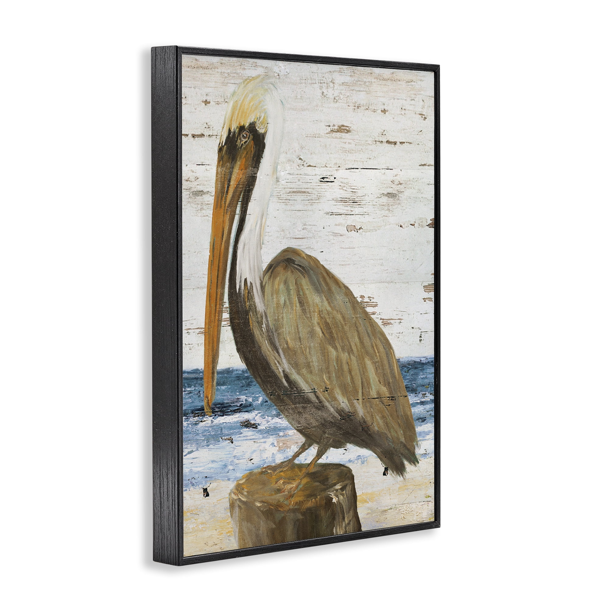 Stupell Industries Rustic Ocean Pelican Animals & Insects Painting Black Framed Art Print Wall Art, 12 x 18