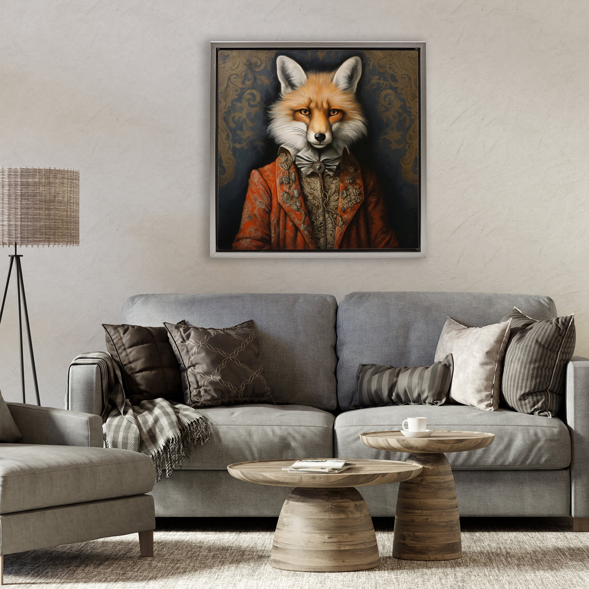 Stupell Industries Mystical Metamorphosis Fox Gray Framed Floater Canvas Wall Art, design by Lazar Studio