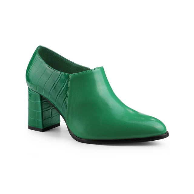 Unique Bargains Bottines Oxford à Talon Épais à Bout Pointu Patchwork pour Femme Vert (Taille 6)
