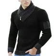 thumbnail image 1 of CEHVOM Scarf Neck Sweater Knitted Pullover Long Sleeve Sweater Men's Stitching Sweater, 1 of 1