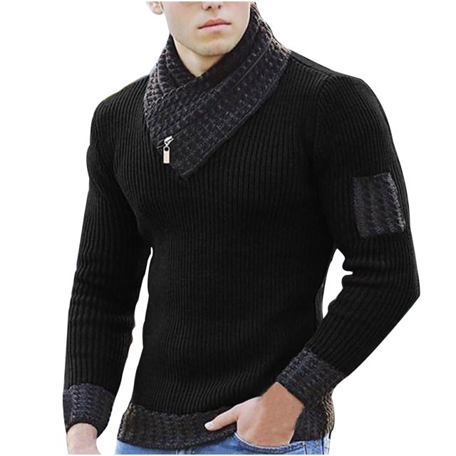 CEHVOM Chandail à Col Foulard Tricoté, Chandail à Manches Longues, Chandail à Coutures pour Homme