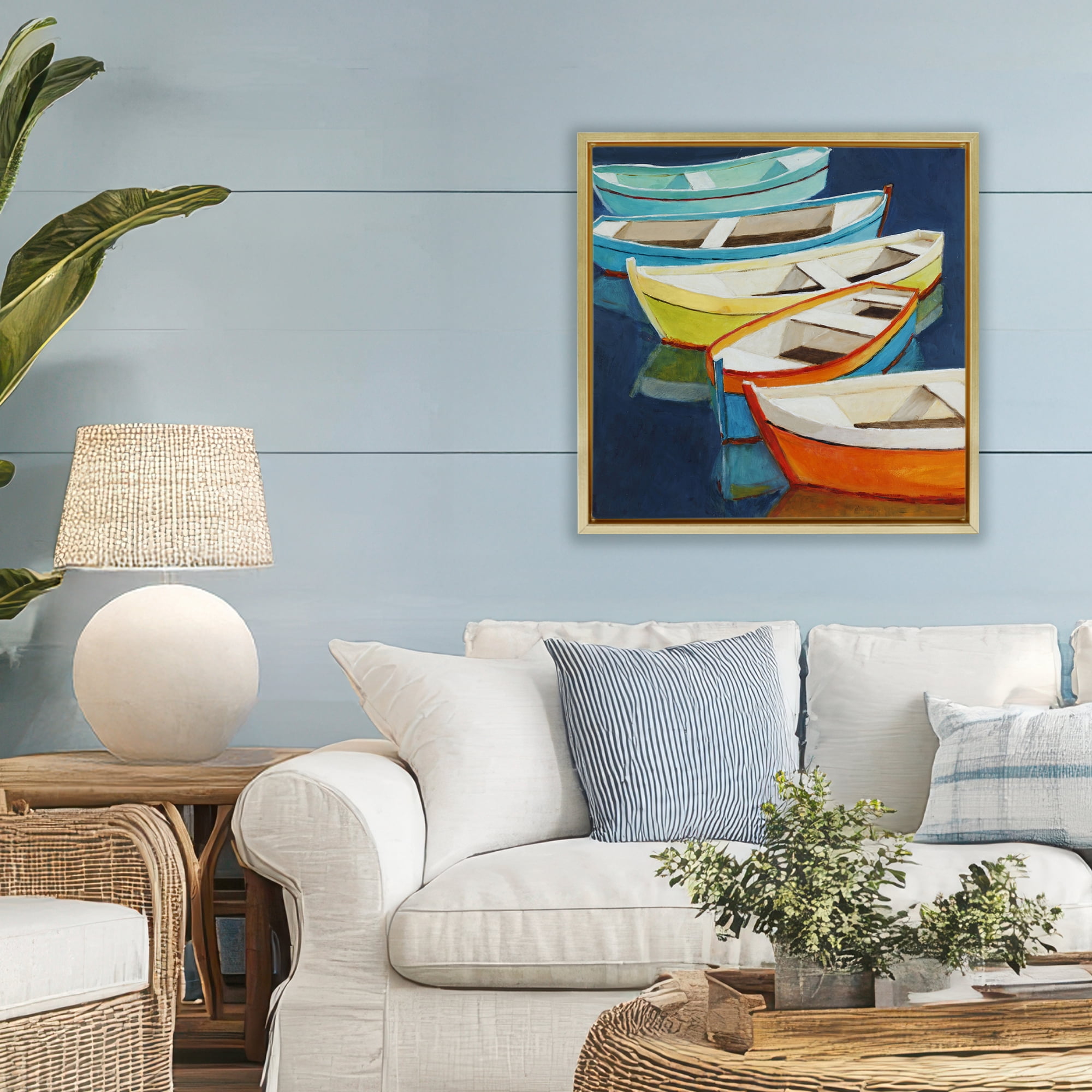 Stupell Industries Serene Rowboats in Summer Gold Framed Floater Canvas Wall Art, design by Lorenzo Collective