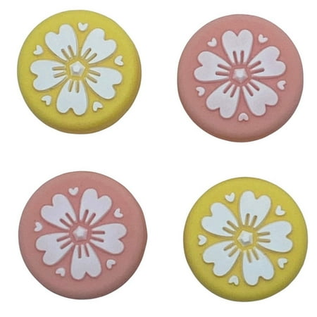 JenDore Pink Yellow Sakura Flowers 4Pcs Flower Silicone Thumb Grip Caps for Nintendo Switch