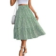 thumbnail image 6 of Women's High Elastic Waist Midi Skirt, Versatile for Spring and Fall, Front Knot Flowy Ruffle Botanical Print, 6 of 7