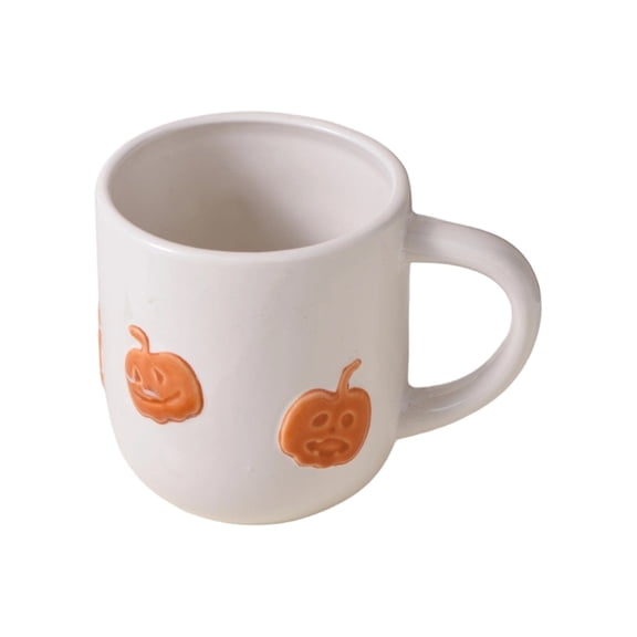 Halloween Embossed Jack O Lantern Ceramic Mug , Cute Pumpkin Face Ceramic Coffee Cup, Fall Harvest Tableware for Breakfast Bar Home Halloween Party Decor 400ml