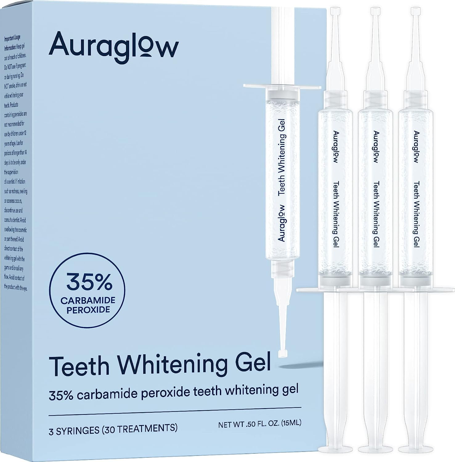 Auraglow Teeth Whitening Gel Refill, 35% Carbamide, 30 Treatments photo 1