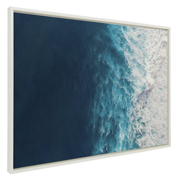 Kate and Laurel Sylvie Seascape of Splashing Waves Framed Canvas Wall Art by The Creative Bunch Studio, 28x38 White, Oversized Landscape Photograph Wall Décor
