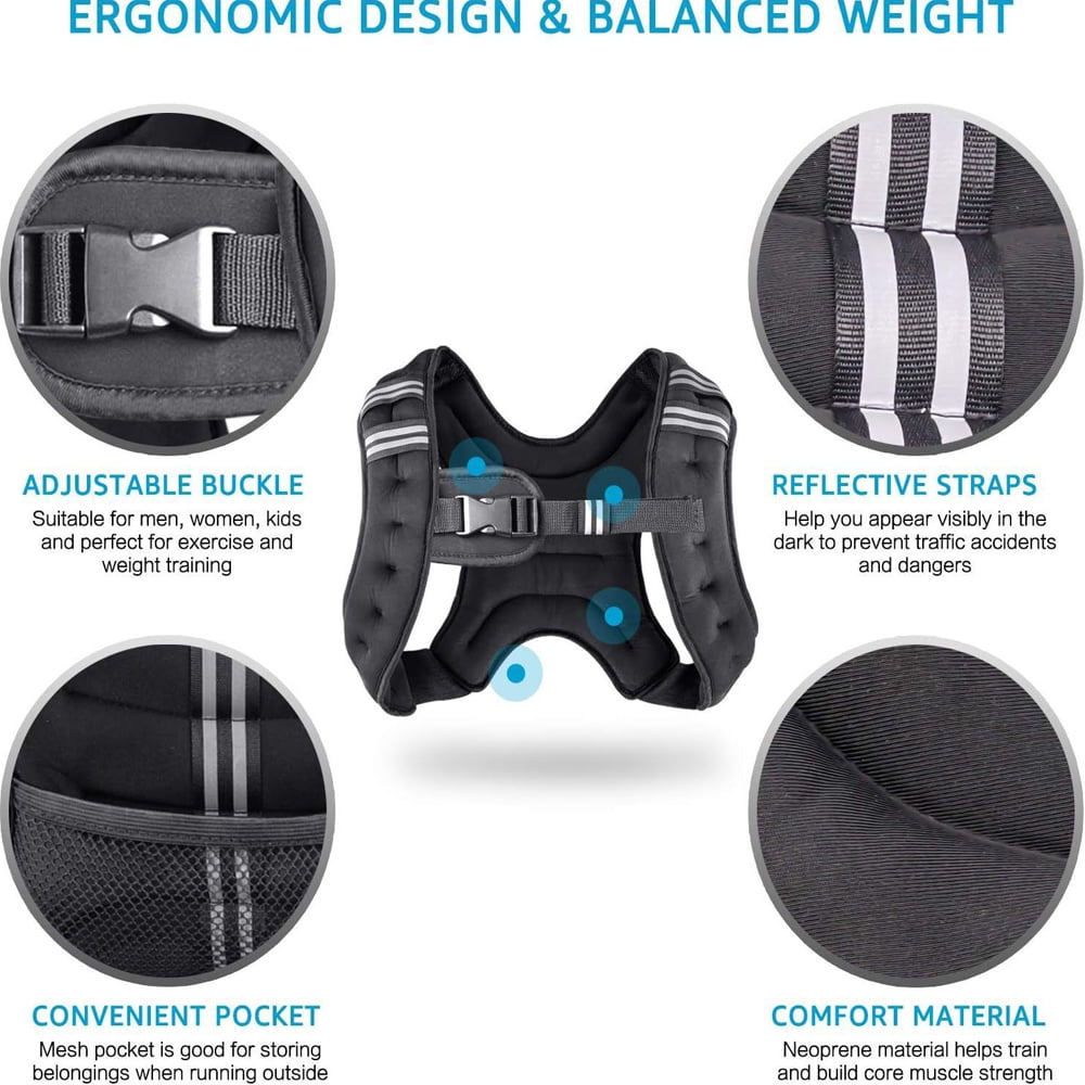 WEHUSE Weighted Vest, 6lb Weight Vest with Reflective Stripe for Workout, Strength Training, Running, Fitness, Muscle Building, Weight Loss, Weightlifting