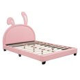 thumbnail image 3 of Full Size Upholstered Leather Platform Bed with Rabbit Ornament, Pink, 3 of 9