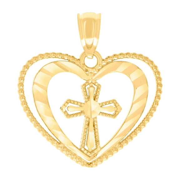 14k Yellow Gold Womens Religious Faith Cross Love Heart Charm Pendant Necklace 18.5x17.1mm Wide Pendant for Women