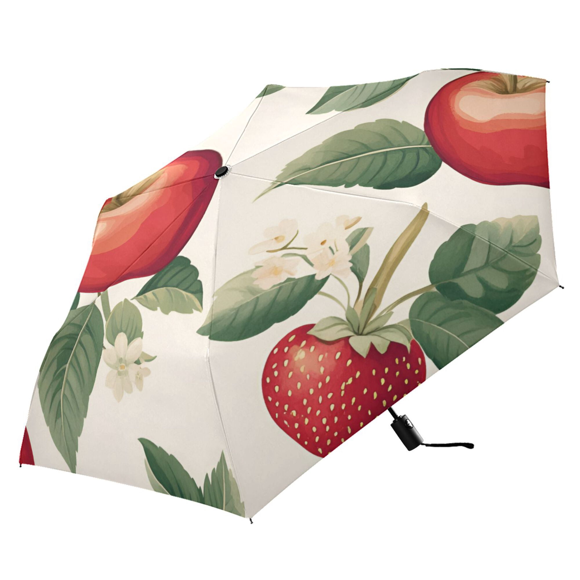 FORMRS Travel Umbrella Folding Auto Open Close Windproof Rain UV Protection, Apples Flower Pattern