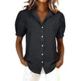 thumbnail image 2 of Endives Short Sleeve Shirt For Women Casual Washed Distressed Puff Sleeve Button Down Shirts Dressy Blouse Business Shirt Work Tops Black, 2 of 4