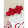 thumbnail image 5 of Bagilaanoe 3pcs Newborn Baby Girl Valentine’s Day Clothes Long Puff Sleeve Romper Tops + Flare Trousers + Headband 3M 6M 12M 18M Infant Pants Set, 5 of 9