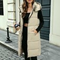 thumbnail image 7 of cocolona Long Puffer Vest for Women Trendy Hooded Sleeveless Stand Collar Button Down Long Coat Quilted Winter Warm Snow Overcoat with Pocket, 7 of 7