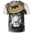 thumbnail image 4 of Lion King Men's Shirt Lion Head Wearing Crown Domineering White T-Shirt, 4 of 5