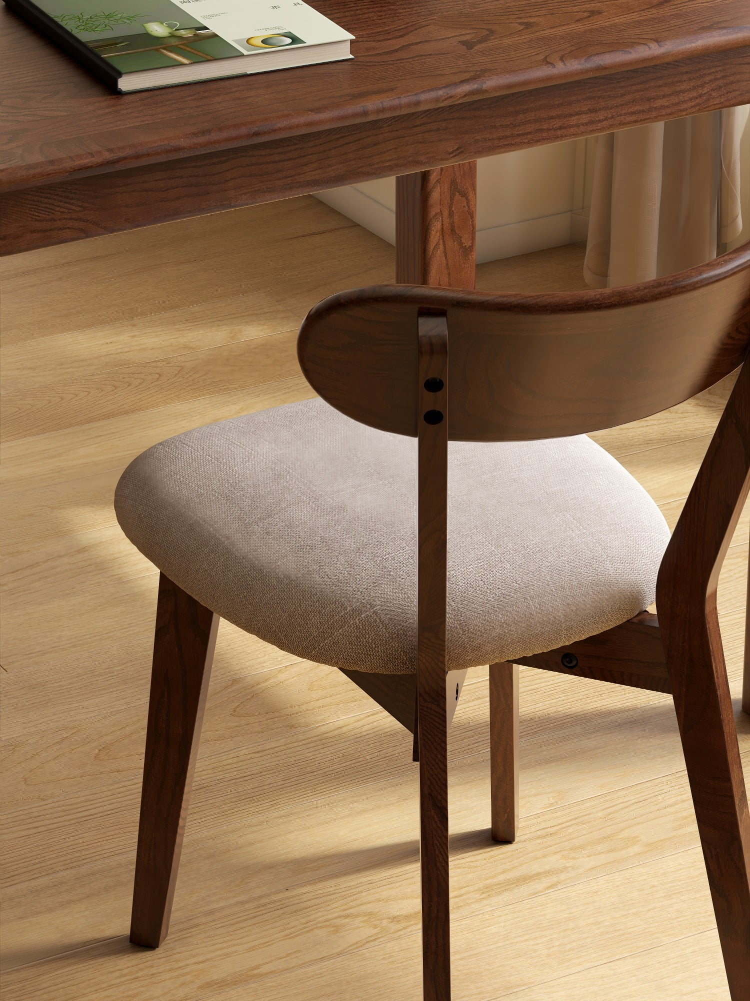 Solid Oak Dining Chair Upholstered Wooden Kitchen Chair with FAS Grade North American Oak Wood for Dining Room Living Room Farmhouse, Gray,Walnut