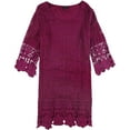 thumbnail image 2 of Alfani Womens Crochet-Trim A-line Dress, Purple, Small, 2 of 2