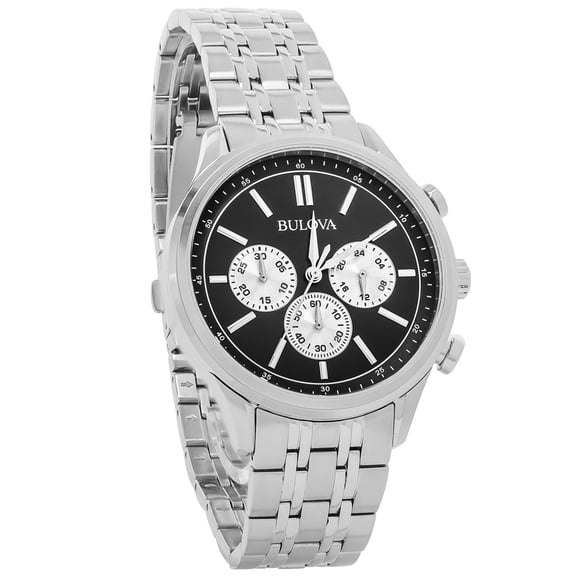 Bulova Men's Classic Chronograph Black Dial Stainless Steel Quartz Watch 96A295