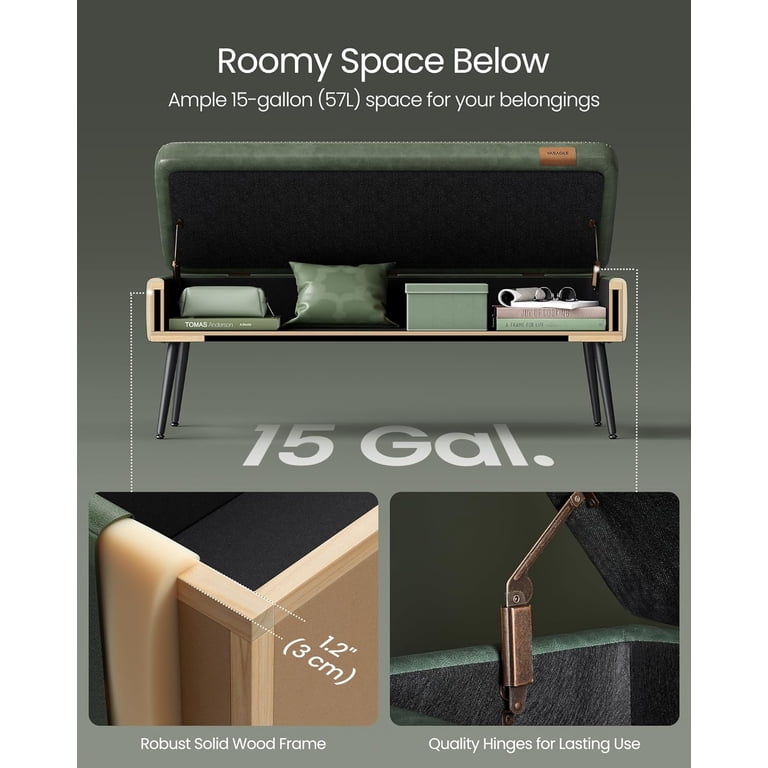 VASAGLE Ekho Collection Storage Ottoman, Forest Green Leather photo 2