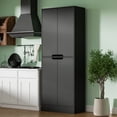 thumbnail image 5 of 71" Tall Pantry Cabinet with 4 Doors, Freestanding Larder & Kitchen Hutch Cabinet with Adjustable Shelves for Dining Room, Black, 5 of 9