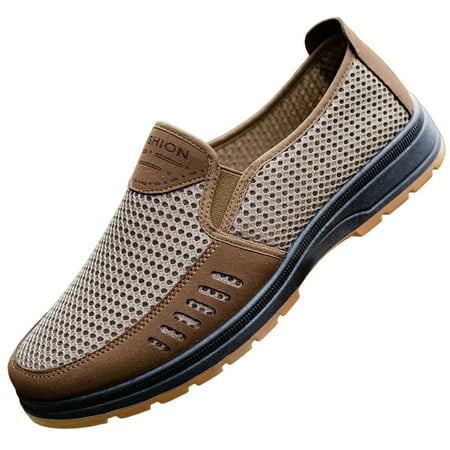 WNVMWI Mens Shoes Coffee Sneakers Mens Slip On Sneakers Men s Comfortable Slip On Loafers Leisure Mesh Beathing Athletic Sport Sneakers Breathable Flat Loafers Shoes Soft Walking Shoes Size 43
