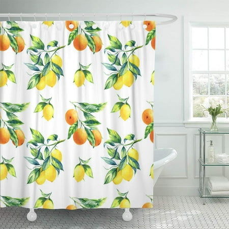 Shower Curtain Orange And White KSADK Watercolor Citrus Lemon and Orange Pattern on White Colorful Grove Leaf Agriculture Botanical Bathroom Shower Curtain 60x72 inch ()