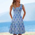 thumbnail image 2 of Vestido casual de verano para mujer, sin mangas, hasta la rodilla, plisado, cuello redondo, estampado Fridja  hjkh2442, 2 of 5